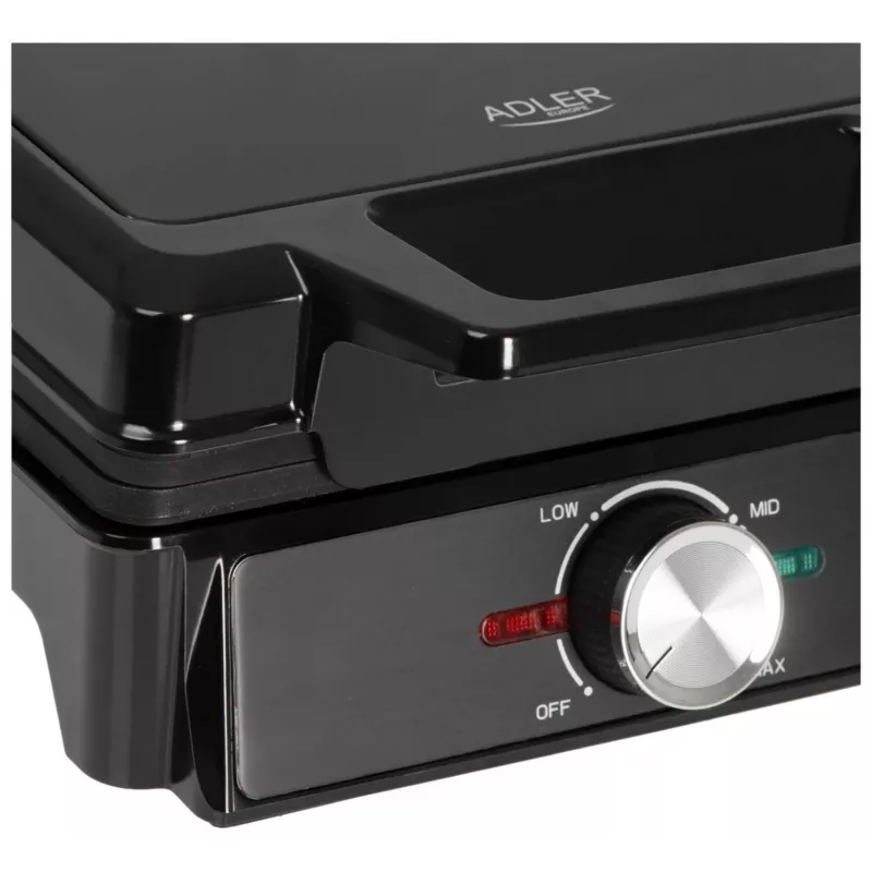 Adler AD 3088 máquina de waffles para 2 waffles grandes, 1600 W (máx. 2000 W), placas antiaderentes, temperatura regulável, preto (AD 3088)