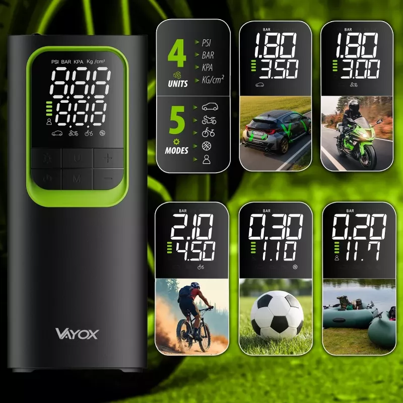 VAYOX VA0410 Bomba de Ar Recarregável 8000mAh Cilindro 19mm com Função Powerbank
