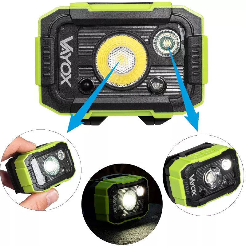 VAYOX DUAL HAMMER 500lm Pro Series Lanterna de Cabeça Recarregável VA0415