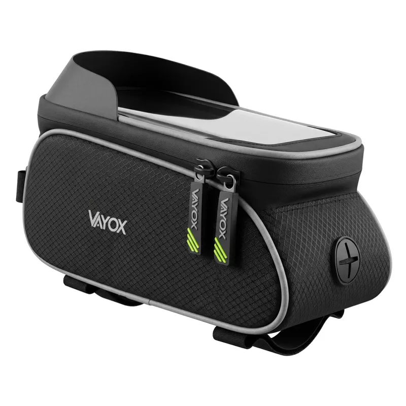 Vayox VA0450 Saco de Quadro de Bicicleta com dois sacos e compartimento para telemóvel, Preto