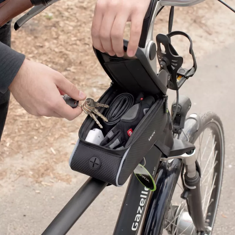 Vayox VA0450 Saco de Quadro de Bicicleta com dois sacos e compartimento para telemóvel, Preto