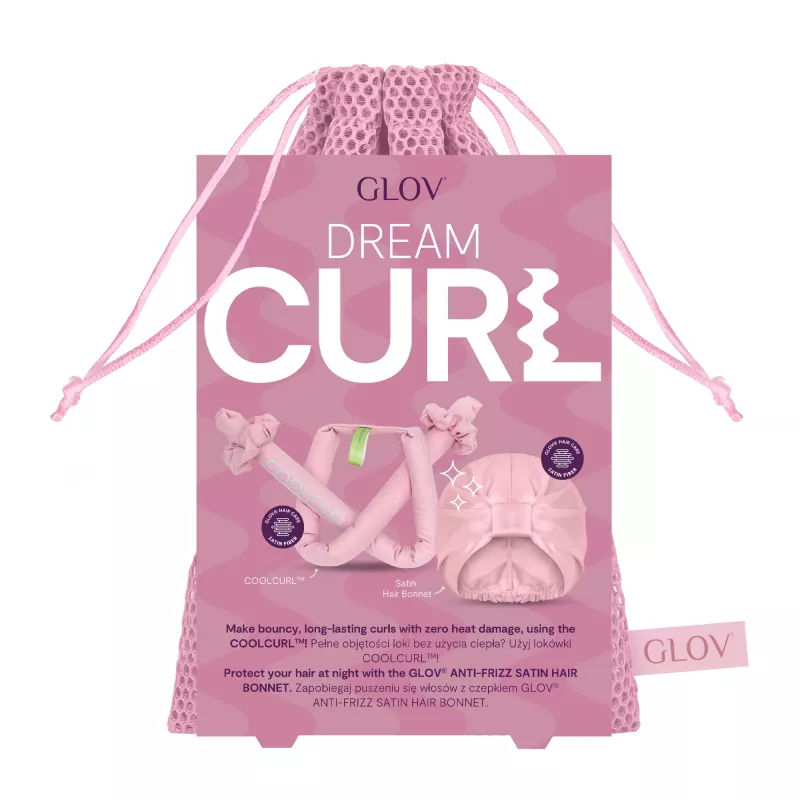 GLOV_SET Dream Curl Conjunto de caracóis sem calor - 1 ferro de caracóis + 1 touca de cetim - rosa