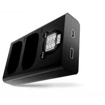 Carregador USB-C de dois canais Newell DL-USB-C para bateria Panasonic DMW-BLK22, preto
