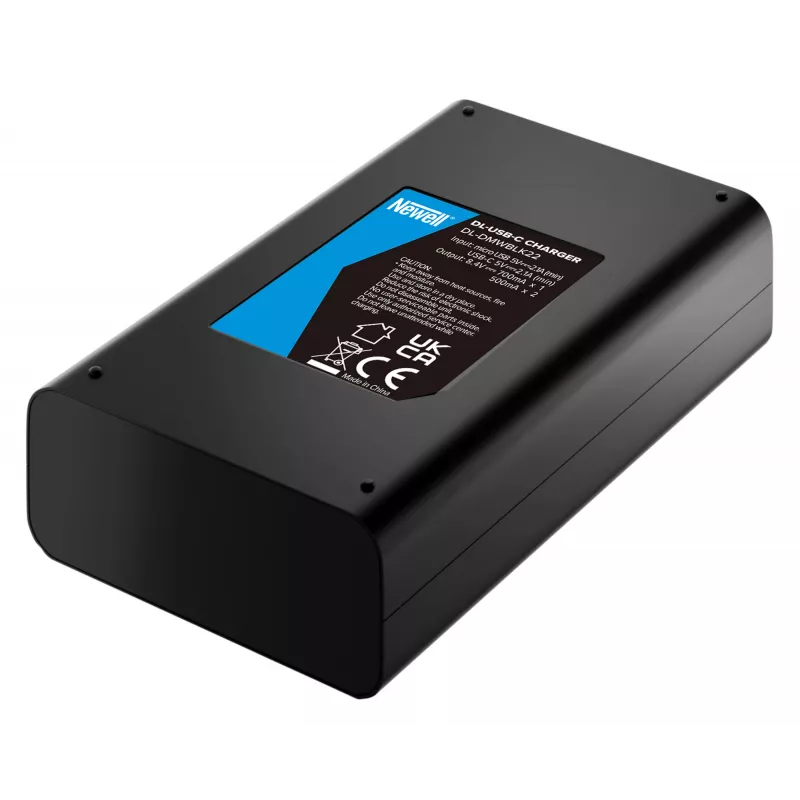 Carregador USB-C de dois canais Newell DL-USB-C para bateria Panasonic DMW-BLK22, preto