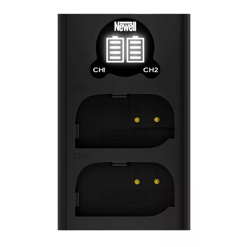 Carregador USB-C de dois canais Newell DL-USB-C para bateria Panasonic DMW-BLK22, preto