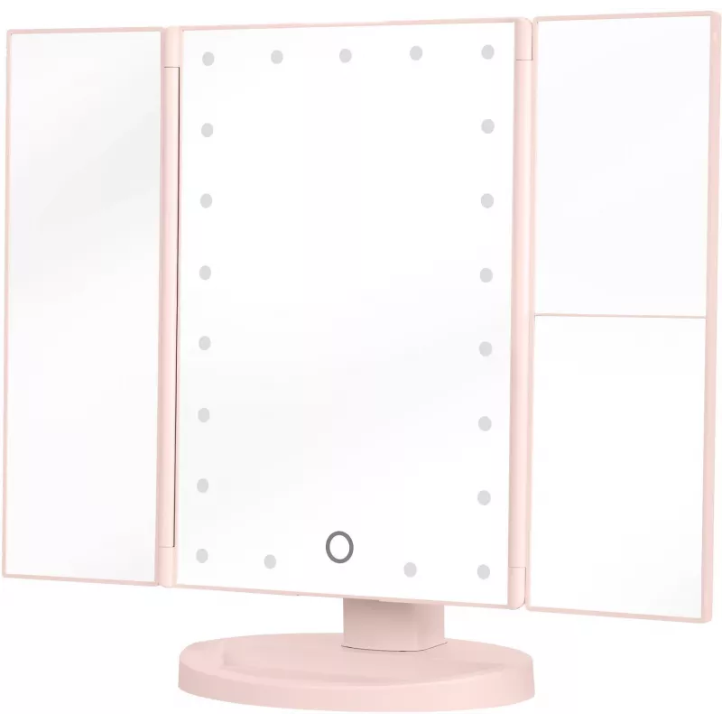 Espelho de maquilhagem LED Humanas HS-ML04 com iluminação - rosa