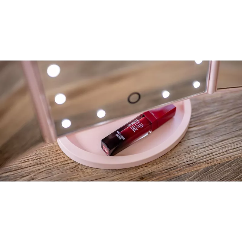 Espelho de maquilhagem LED Humanas HS-ML04 com iluminação - rosa