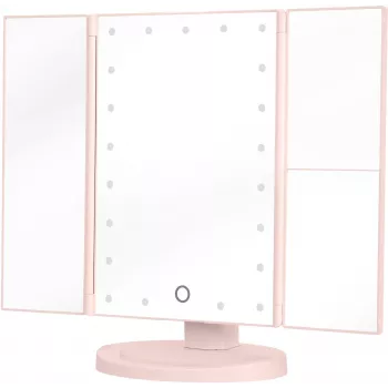 Espelho de maquilhagem LED Humanas HS-ML04 com iluminação - rosa