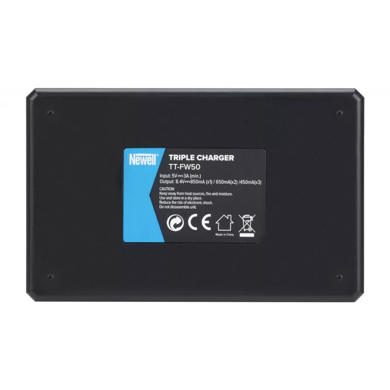 Carregador de três canais Newell TT-USB-C para baterias Sony NP-FW50