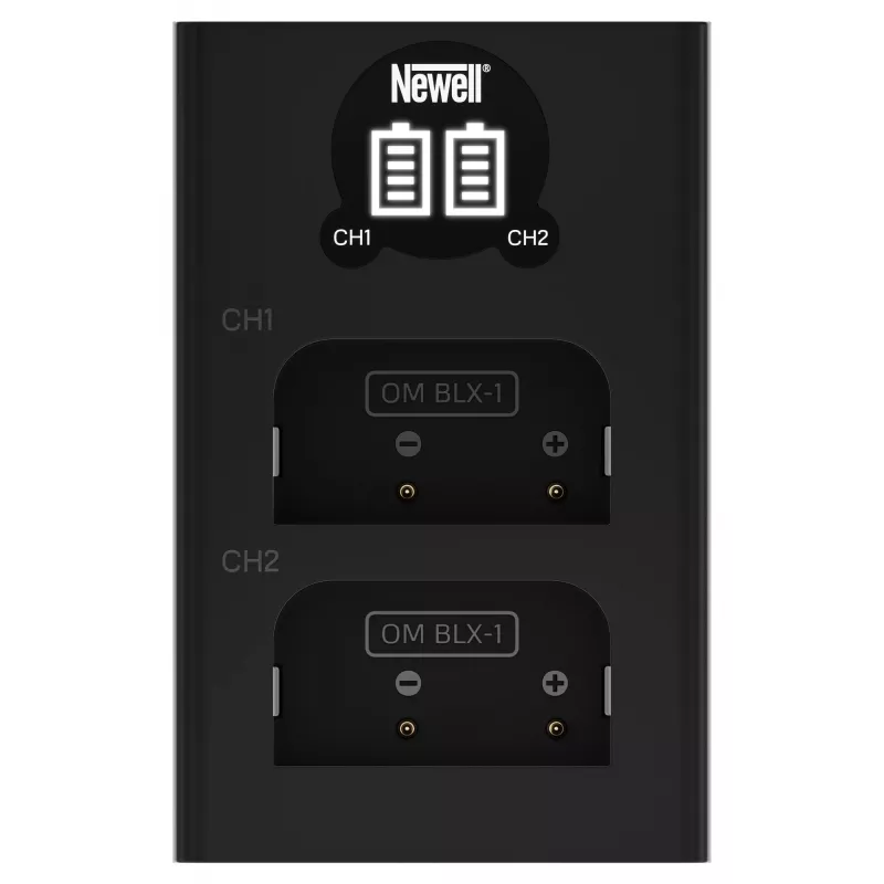 Carregador de dois canais Newell DL-USB-C para baterias Olympus BLX-1