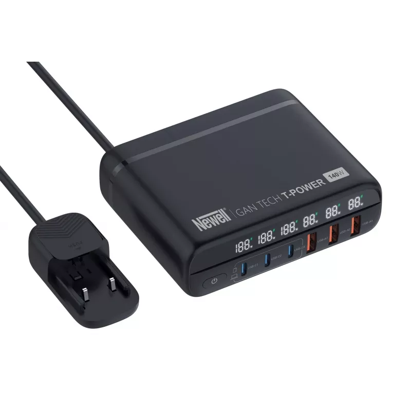 Carregador de rede Newell GaN Tech T-Power 140 W com conjunto de adaptadores