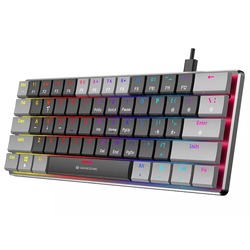 Tracer GameZone Keylo 61 Teclado Gaming Mecânico com Fios, Layout 60%, Interruptores Outemu Red, Retroiluminação RGB, Grafite