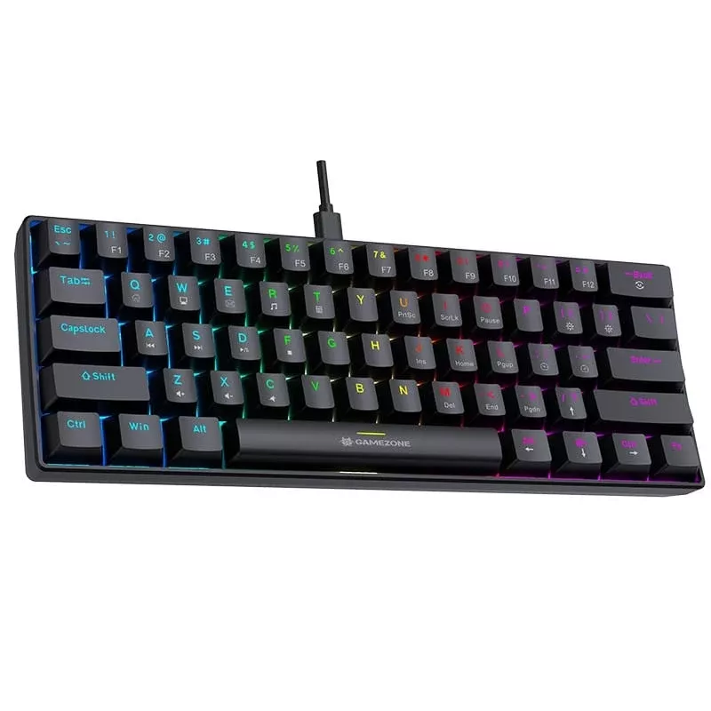 Tracer GameZone Claws 61 Teclado Gaming Mecânico com Fios, Layout 60%, Interruptores Outemu Blue, Retroiluminação RGB, Preto