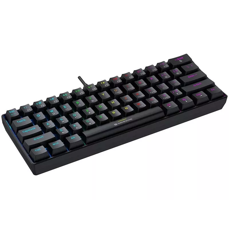 Tracer GameZone Claws 61 Teclado Gaming Mecânico com Fios, Layout 60%, Interruptores Outemu Blue, Retroiluminação RGB, Preto