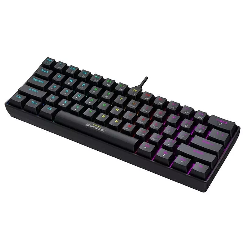 Tracer GameZone Claws 61 Teclado Gaming Mecânico com Fios, Layout 60%, Interruptores Outemu Blue, Retroiluminação RGB, Preto