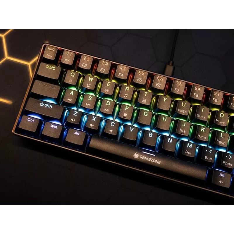 Tracer GameZone Claws 61 Teclado Gaming Mecânico com Fios, Layout 60%, Interruptores Outemu Blue, Retroiluminação RGB, Preto