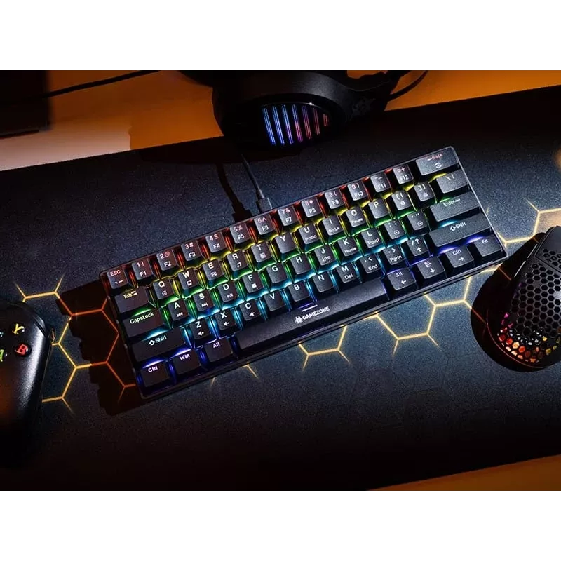 Tracer GameZone Claws 61 Teclado Gaming Mecânico com Fios, Layout 60%, Interruptores Outemu Blue, Retroiluminação RGB, Preto