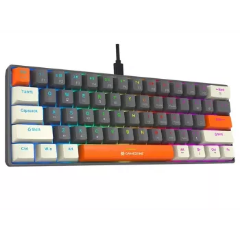Tracer GameZone Claws 61 Teclado Gaming Mecânico com Fios, Layout 60%, Interruptores Azuis, Retroiluminação RGB, Cinzento