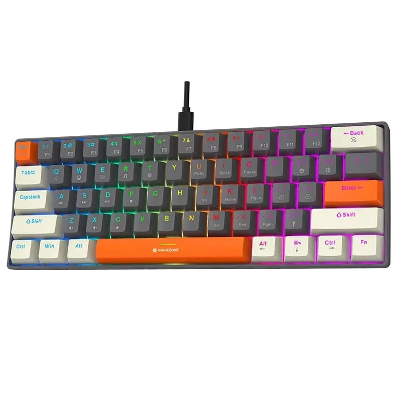 Tracer GameZone Claws 61 Teclado Gaming Mecânico com Fios, Layout 60%, Interruptores Azuis, Retroiluminação RGB, Cinzento
