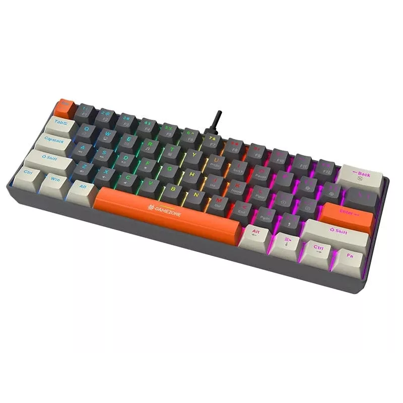 Tracer GameZone Claws 61 Teclado Gaming Mecânico com Fios, Layout 60%, Interruptores Azuis, Retroiluminação RGB, Cinzento
