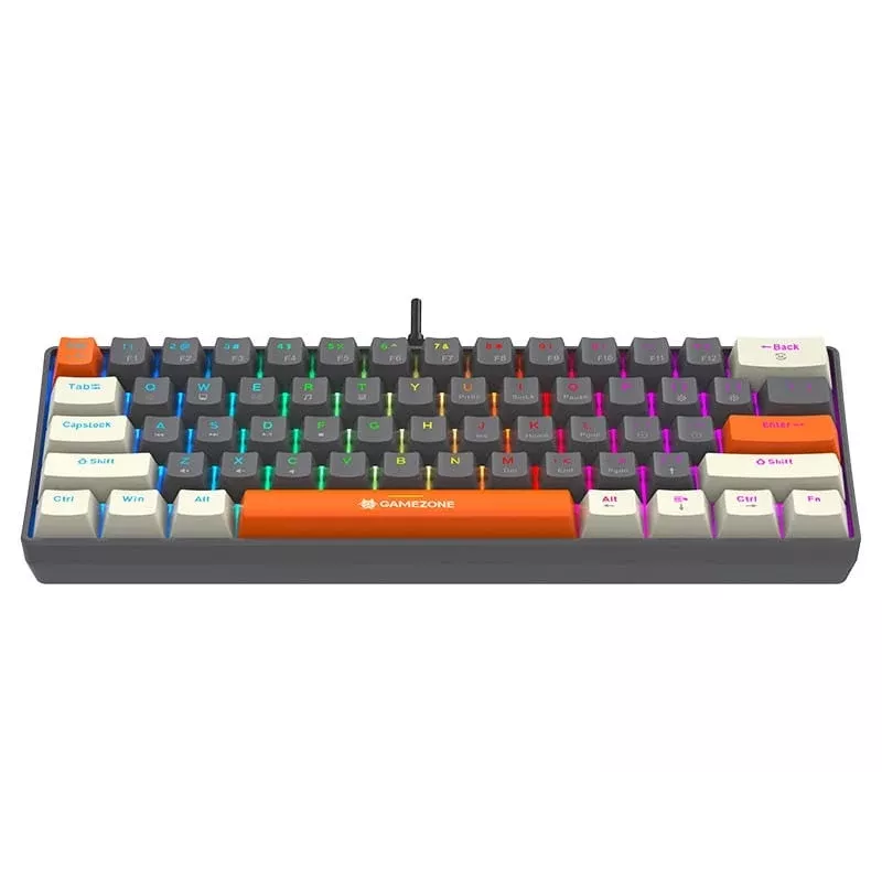 Tracer GameZone Claws 61 Teclado Gaming Mecânico com Fios, Layout 60%, Interruptores Azuis, Retroiluminação RGB, Cinzento