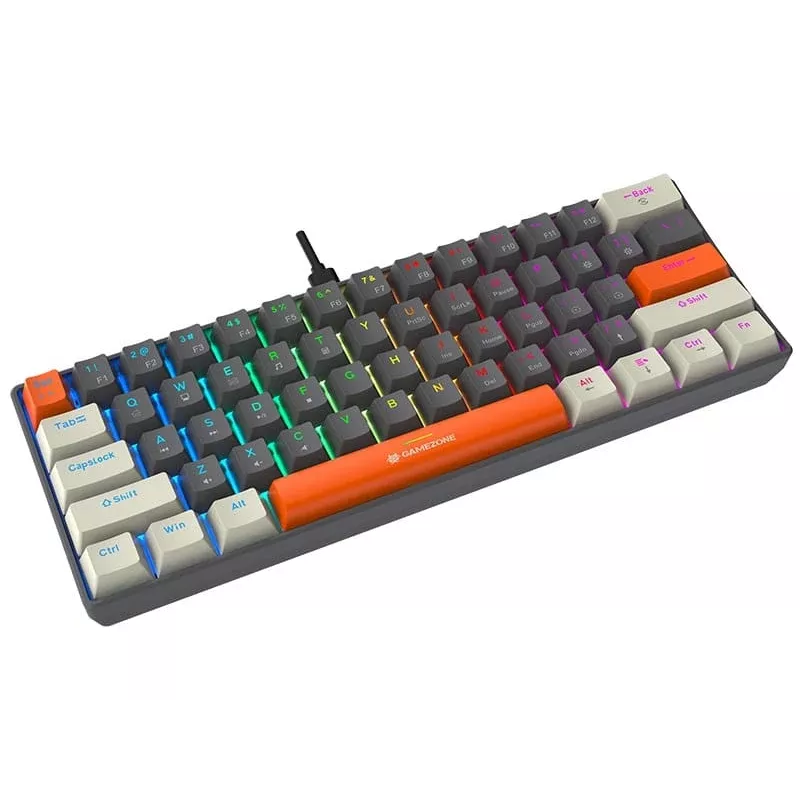 Tracer GameZone Claws 61 Teclado Gaming Mecânico com Fios, Layout 60%, Interruptores Azuis, Retroiluminação RGB, Cinzento