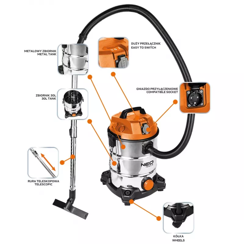 NEO TOOLS Aspirador 1400W, 30L