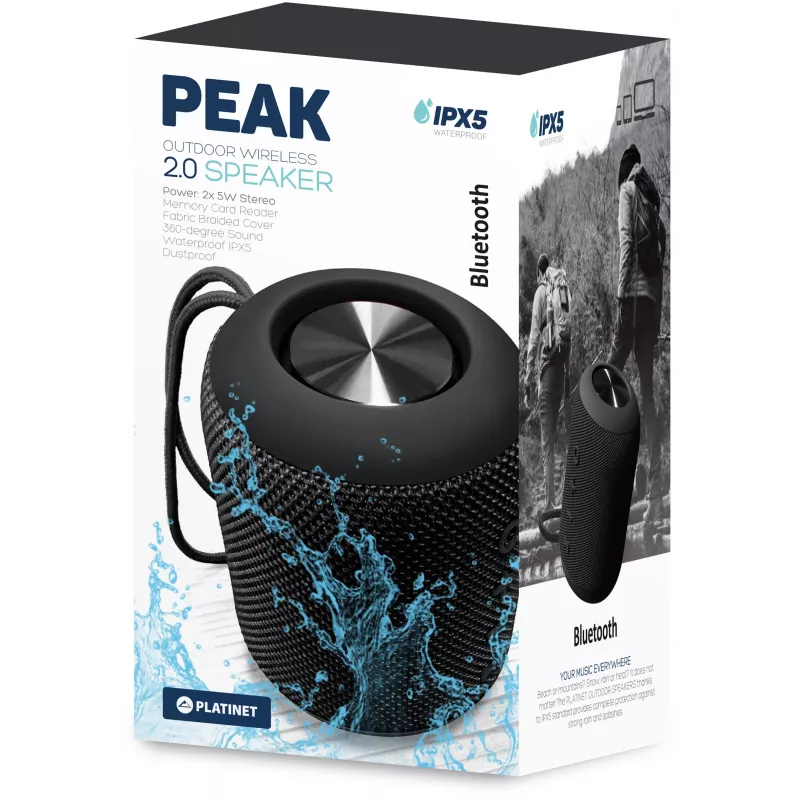 Platinet PEAK Altifalante Bluetooth 10W (2x5W) BT5.0+EDR 2200mAh IPX5 à prova de água