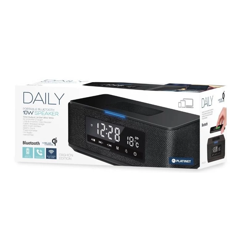 Platinet PMGQ15B - Altifalante estéreo portátil sem fios 10W - preto - ecrã LCD
