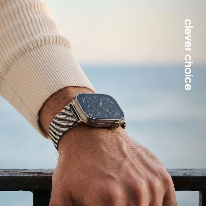 Crong Milano Steel Bracelete em aço inoxidável para Apple Watch 44/45/46/49 mm prateado