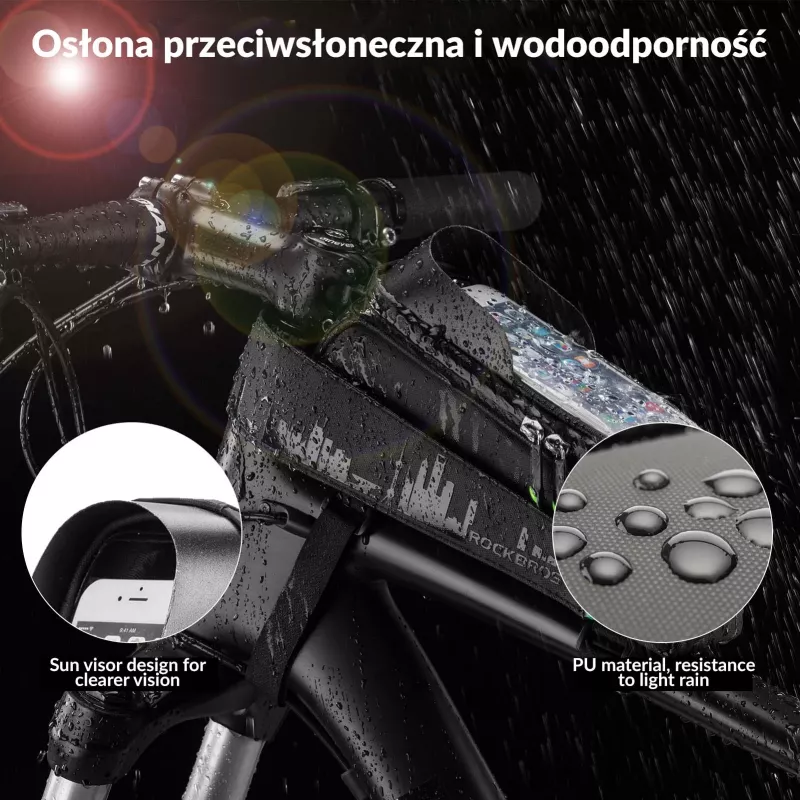 Bolsa de quadro de bicicleta ROCKBROS 029-1BK com bolsa para telemóvel - preto