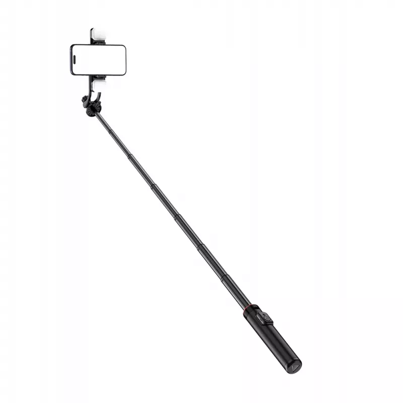 WOZINSKY Pau de selfie WC12YDS bastão telescópico 1,3 m liga de alumínio com luz LED dupla e suporte para telemóvel - preto