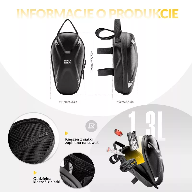 ROCKBROS Bolsa de guiador 1,3 L preta 3011006301
