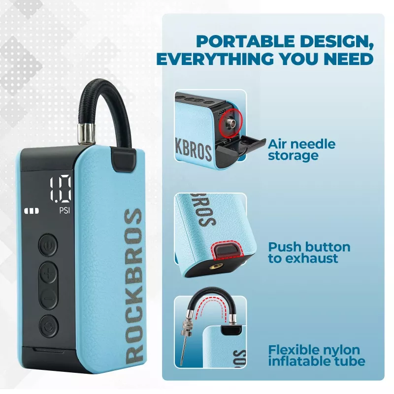 Bomba de ar elétrica ROCKBROS 42520006001 compressor digital para bolas/balões - Azul