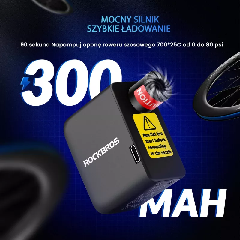 Mini bomba elétrica ROCKBROS 42320008001 para válvulas Schrader/Presta 100 PSI - Preta