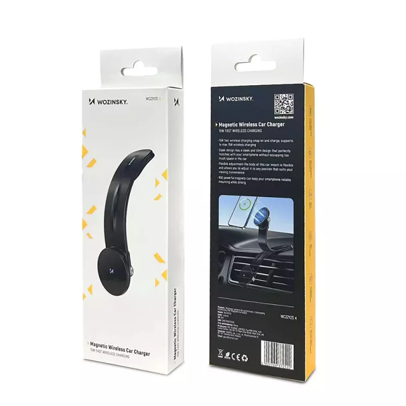 Suporte de telemóvel magnético para automóvel Wozinsky WCZ2Y2S com carregador sem fios MagSafe 15W para painel - Preto