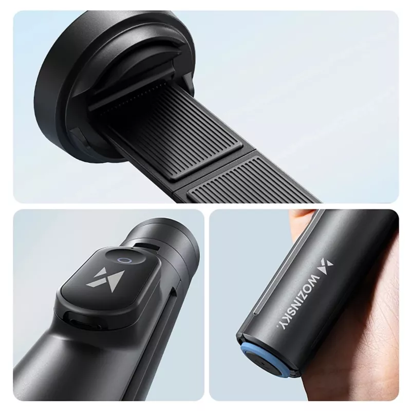 Pau de selfie premium Wozinsky WRZP1 com pernas de abertura automática, função de tripé, 1,7 m - Preto