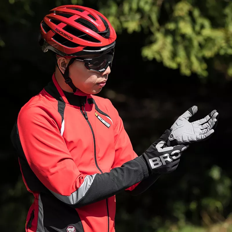 Luvas de ciclismo de inverno ROCKBROS, dedos completos, térmicas em fleece, XL, preto/cinzento