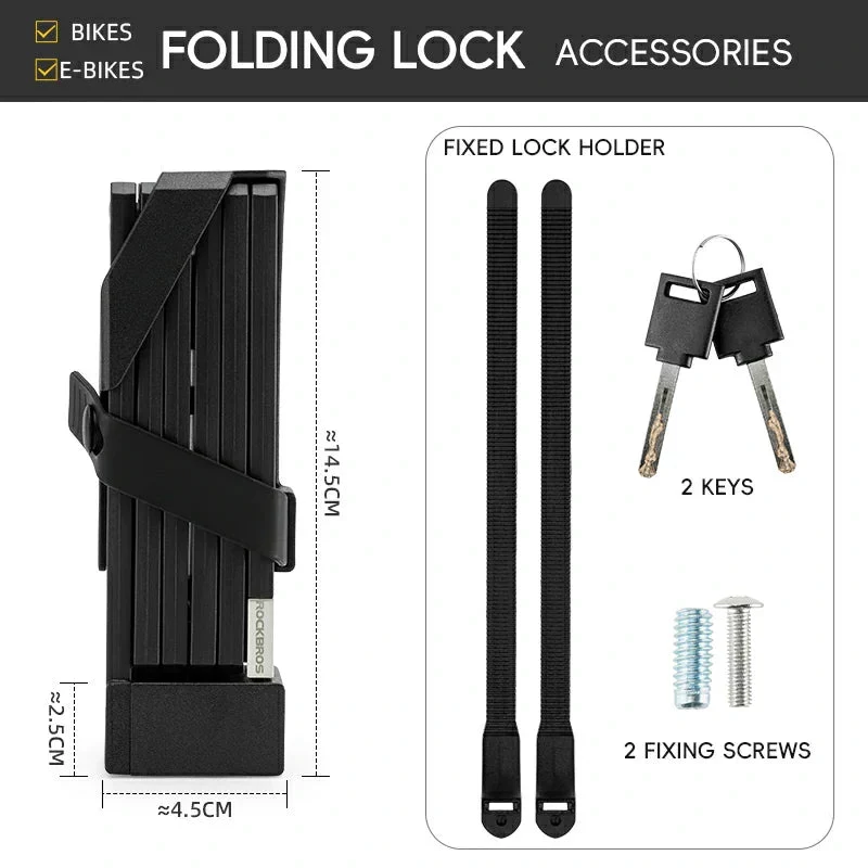 ROCKBROS cadeado dobrável 32140003001 cadeado com chave com suporte dobrável 88 cm preto