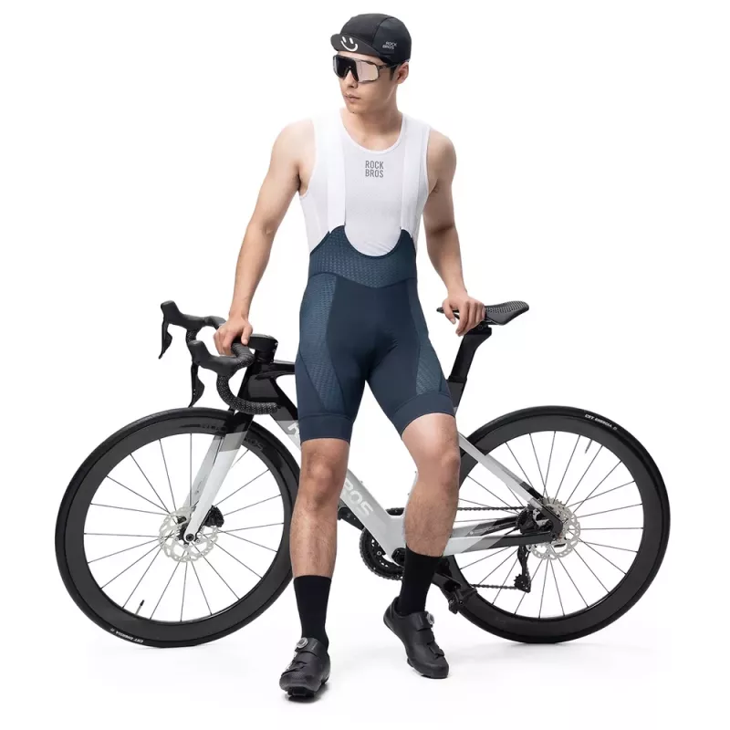 ROCKBROS Calções de ciclismo com alças YDDK009 para homem, azul-escuro, XL