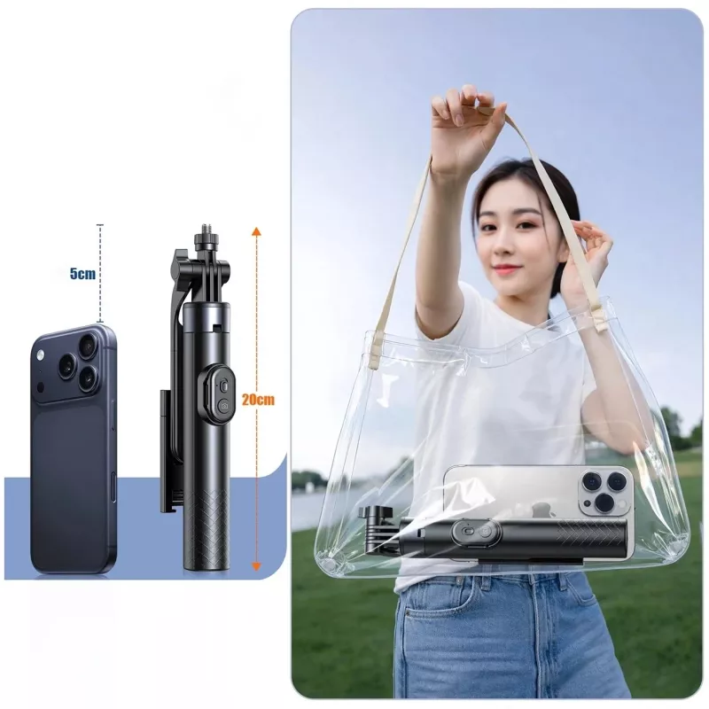 Wozinsky Pau de selfie WC1Y30S Tripé telescópico 1,3 m com suporte para telemóvel - preto