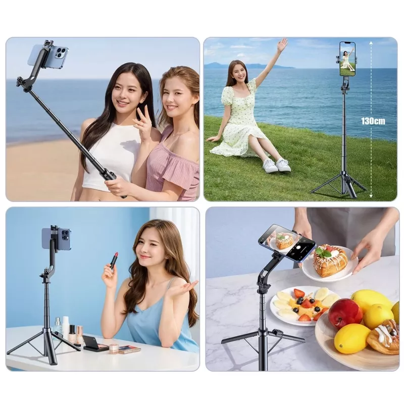 Wozinsky Pau de selfie WC1Y30S Tripé telescópico 1,3 m com suporte para telemóvel - preto