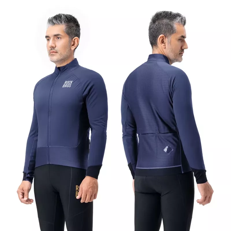 Casaco de ciclismo de inverno ROCKBROS YDWT014 de dupla camada, forro térmico, corta-vento, repelente à água, azul, tamanho M