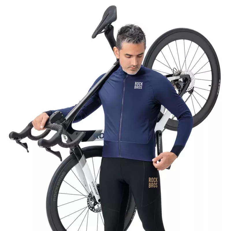 Casaco de ciclismo de inverno ROCKBROS YDWT014 de dupla camada, forro térmico, corta-vento, repelente à água, azul, tamanho M