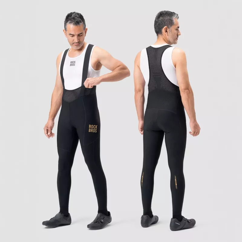 ROCKBROS YDCK012-1 Calças de ciclismo com alças para homem compridas térmicas de polar com almofada tamanho S preto