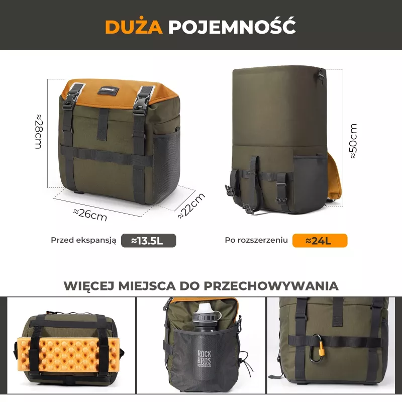 ROCKBROS W019 Bolsa de guiador de bicicleta 13,5-24L verde-laranja