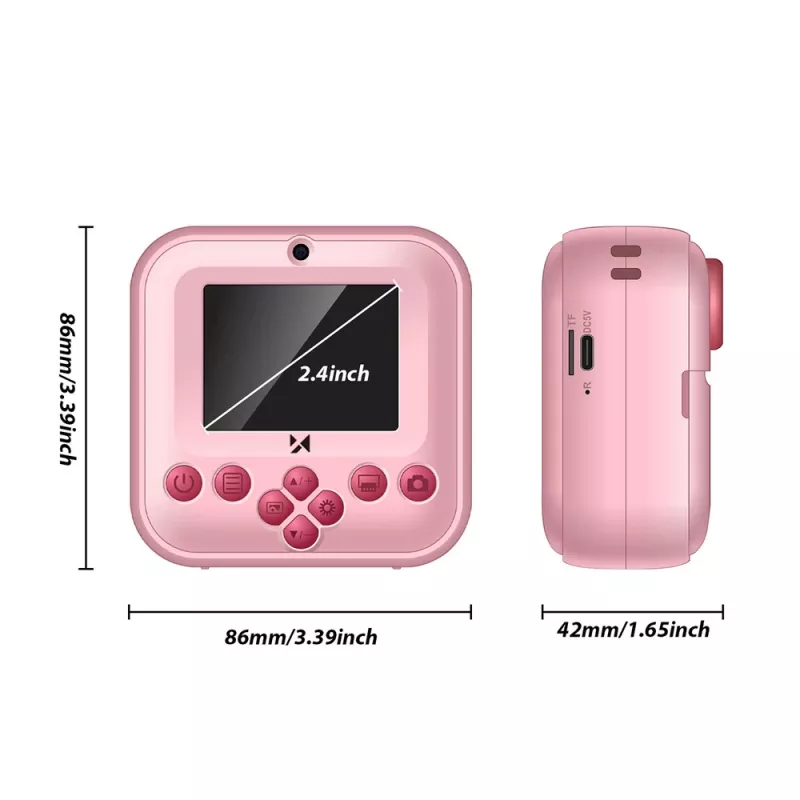 Wozinsky WDT-03 Máquina fotográfica com impressora térmica para crianças - rosa