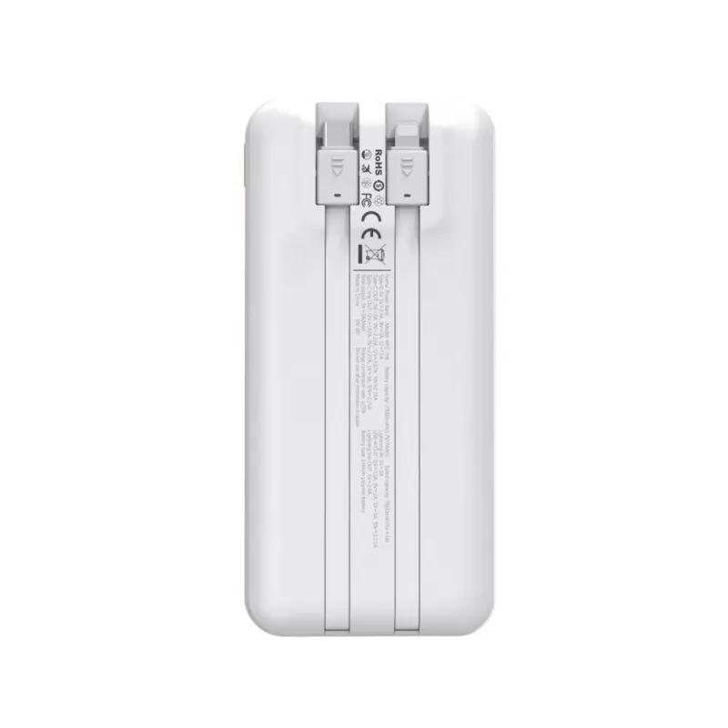 Powerbank Wozinsky WFC-15W 20000mAh 22.5W PD20W com cabos Lightning e USB-C integrados - branco
