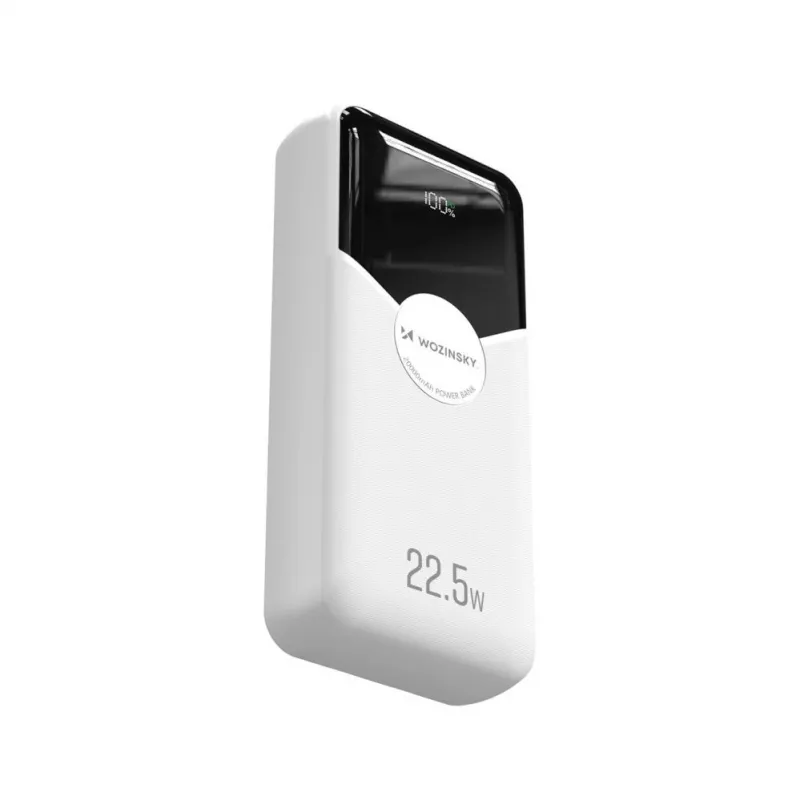 Powerbank Wozinsky WFC-15W 20000mAh 22.5W PD20W com cabos Lightning e USB-C integrados - branco