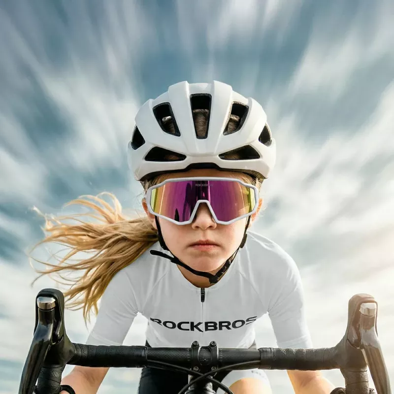 ROCKBROS SP383 Shining Warrior Óculos de ciclismo - armação branco mate, lentes polarizadas vermelhas